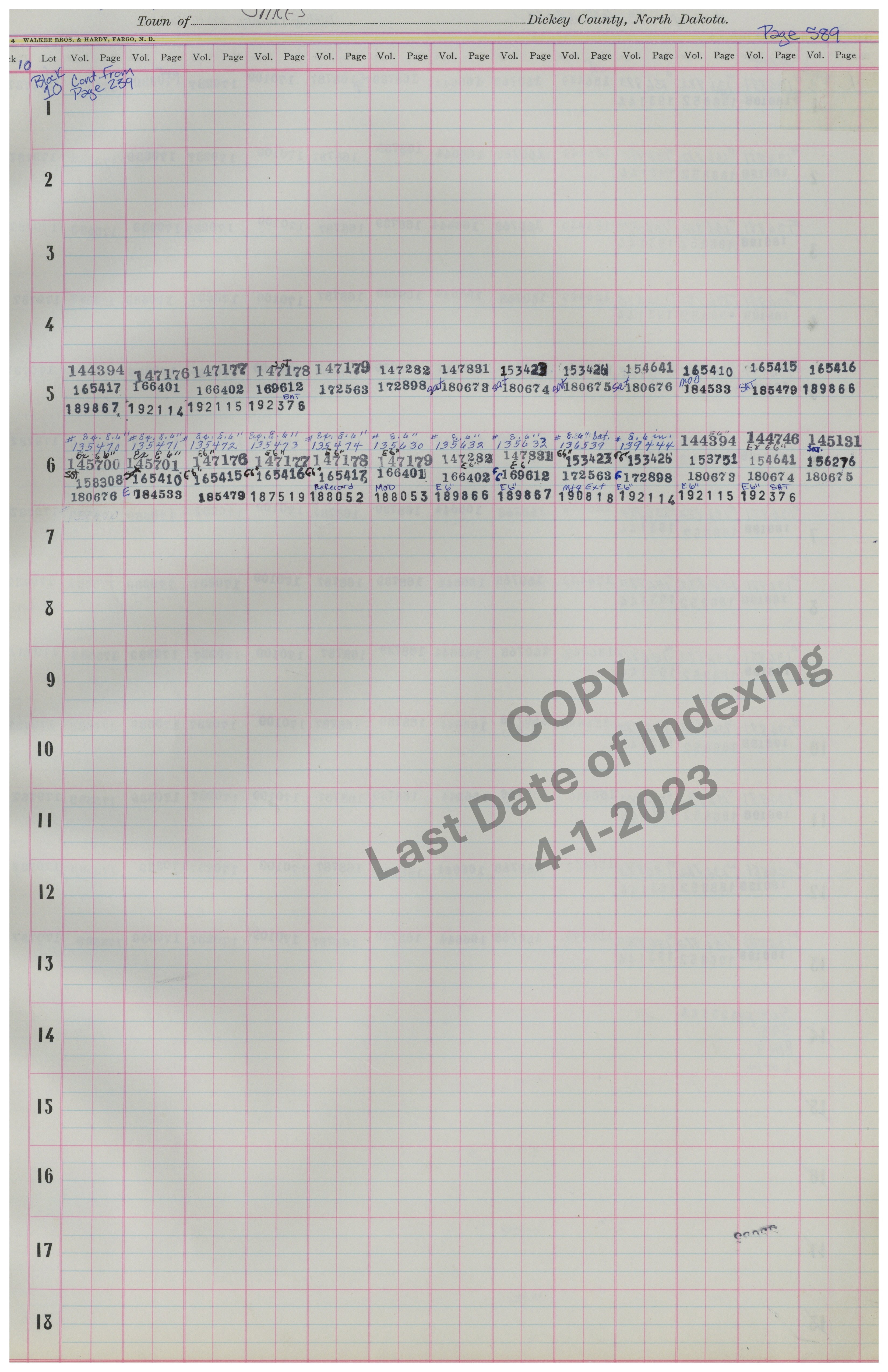 Block 10 Lots 1-18 Cont. Pg. 589