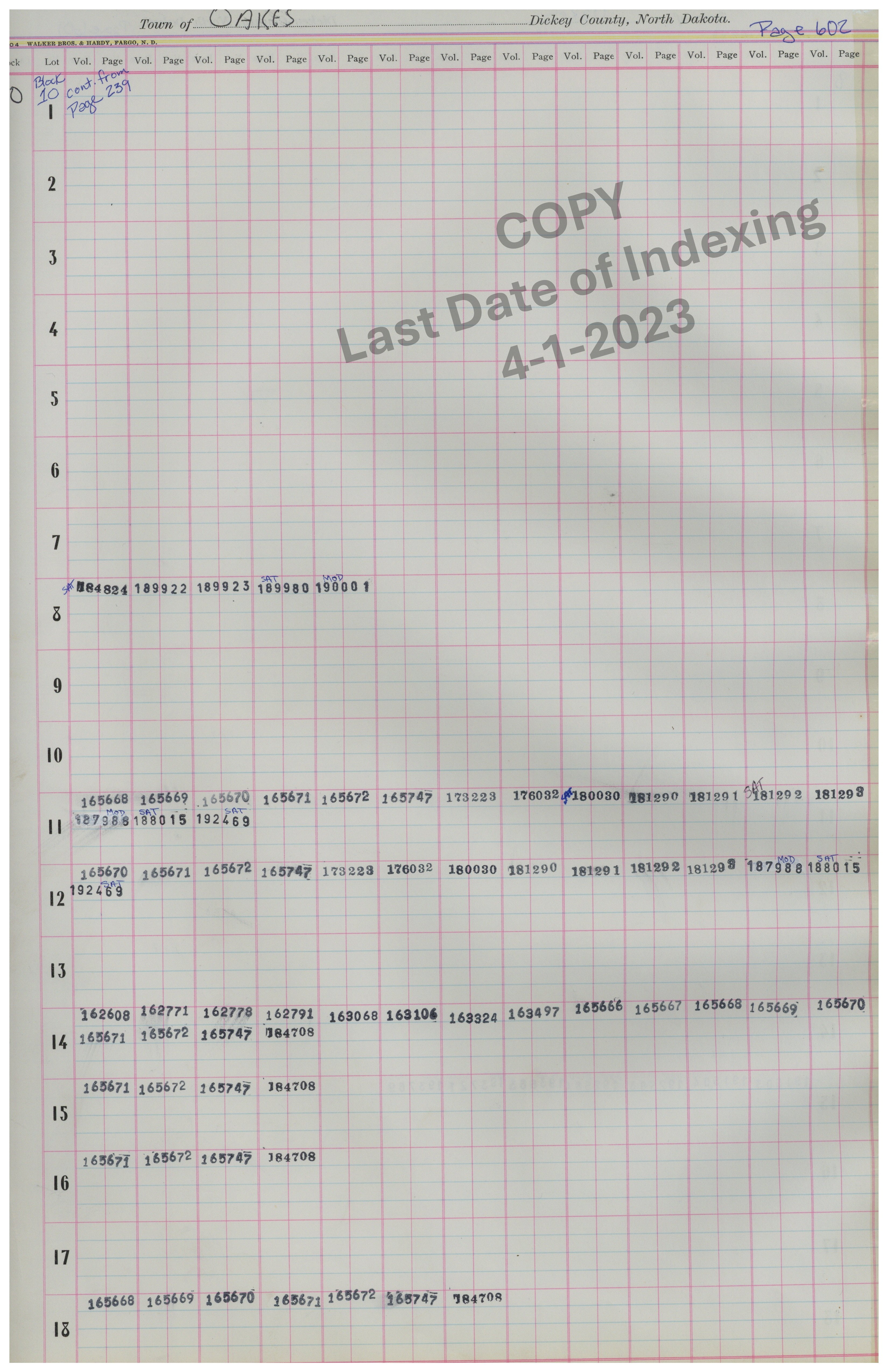 Block 10 Lots 1-18 Cont. Pg. 602