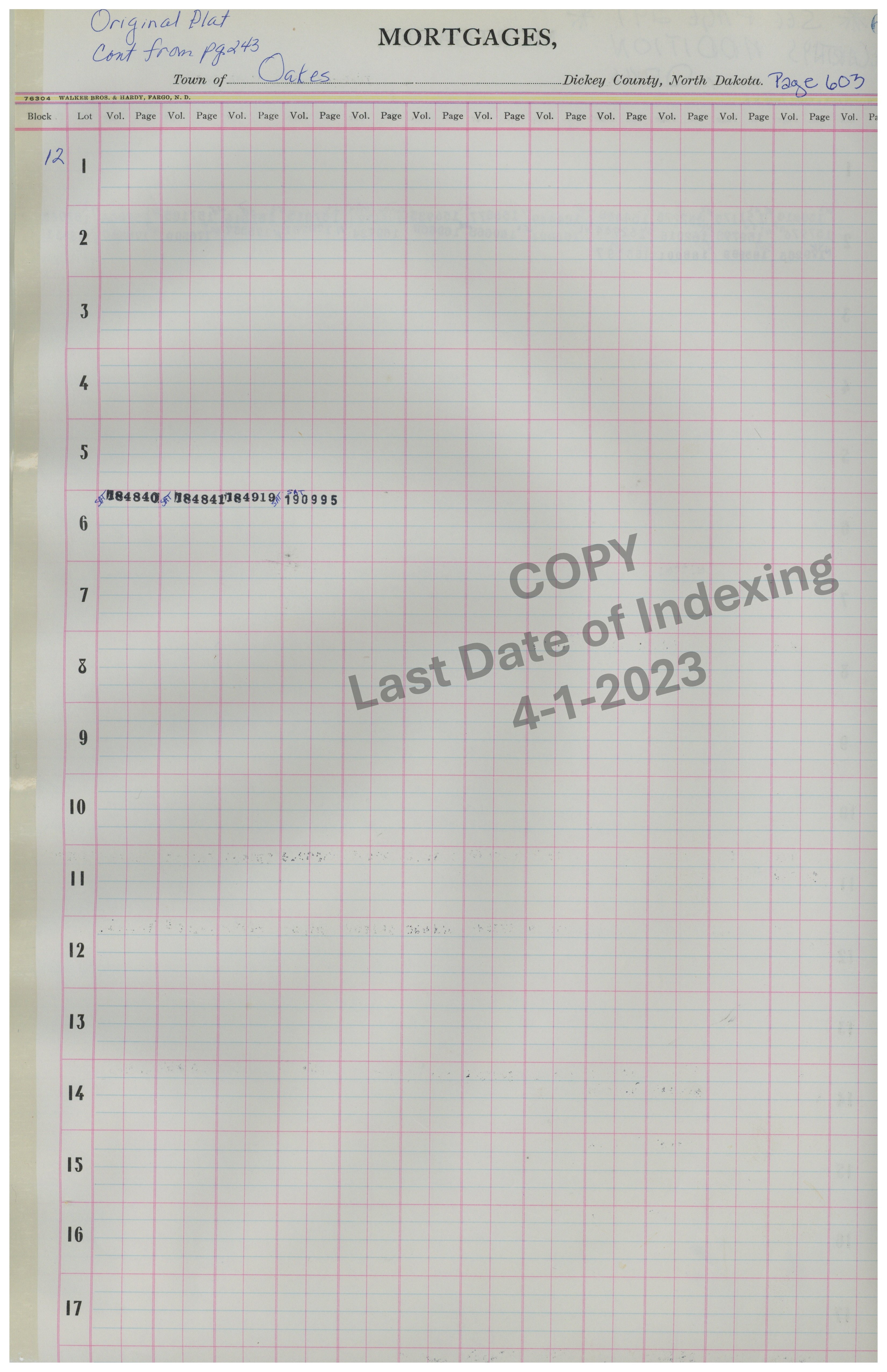 Block 12 Lots 1-17 Cont. Pg. 603