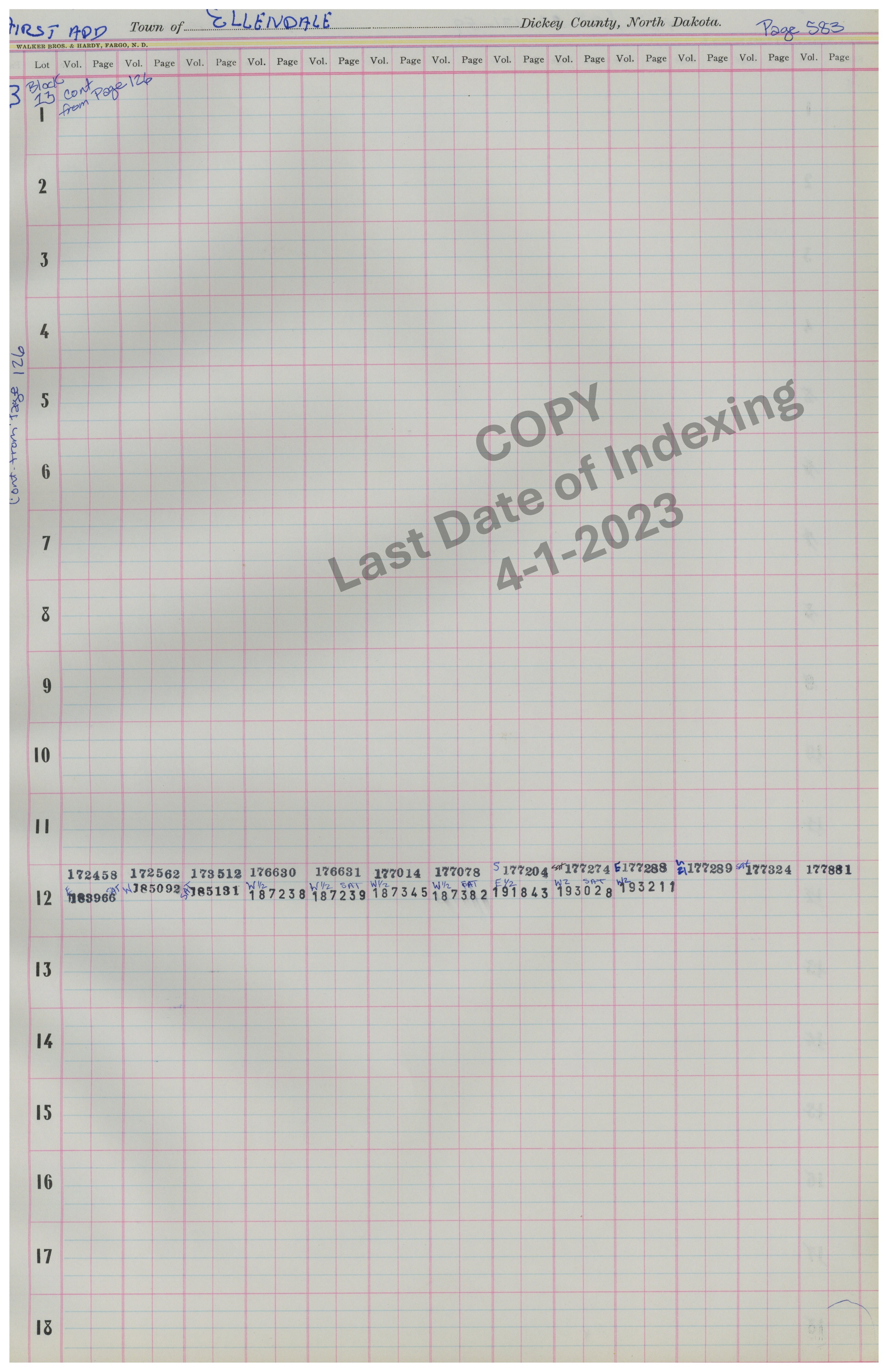 Block 13 Lots 1-18 Cont. Pg. 583