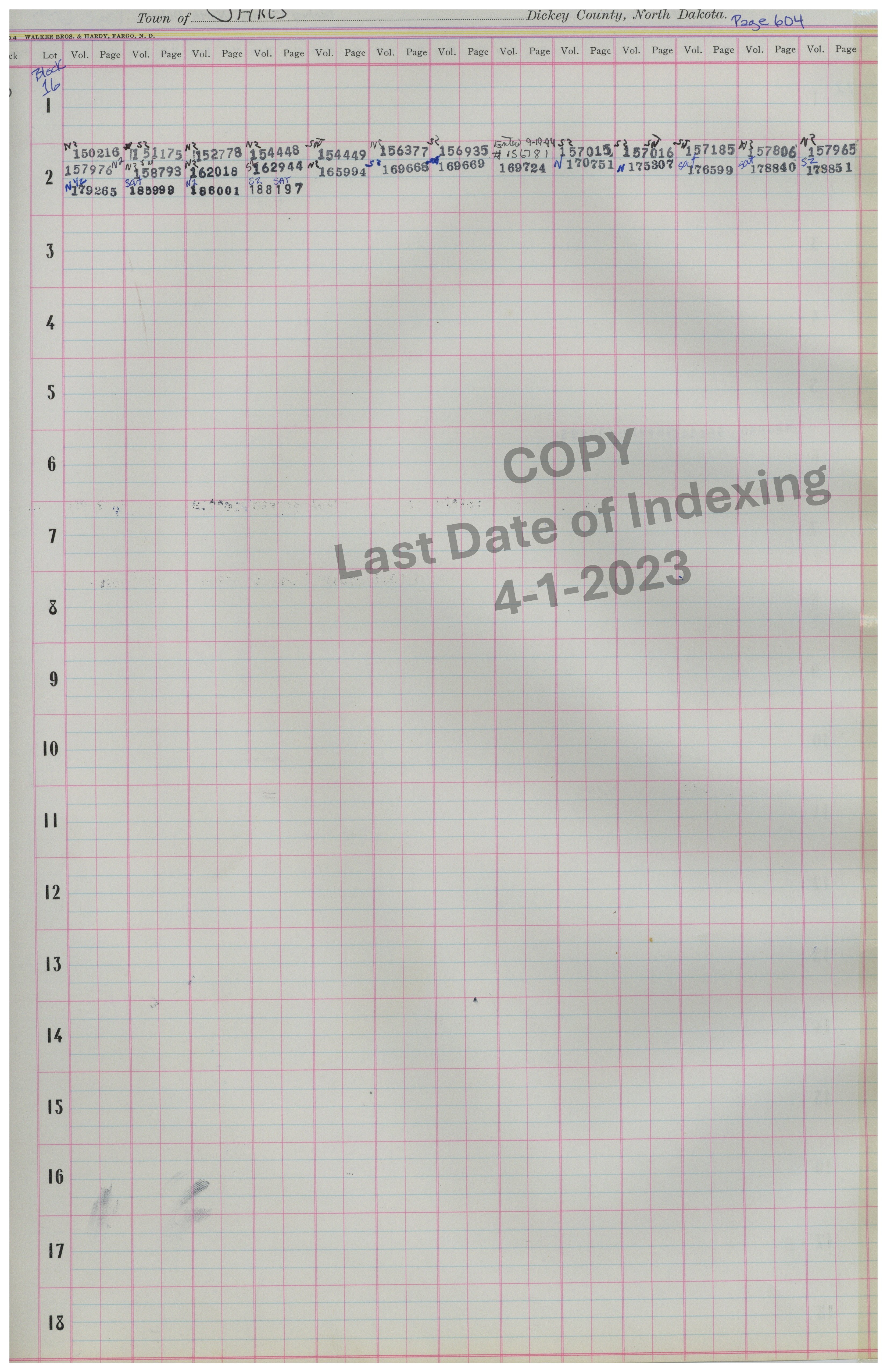 Block 16 Lots 1-18 Cont. Pg. 604