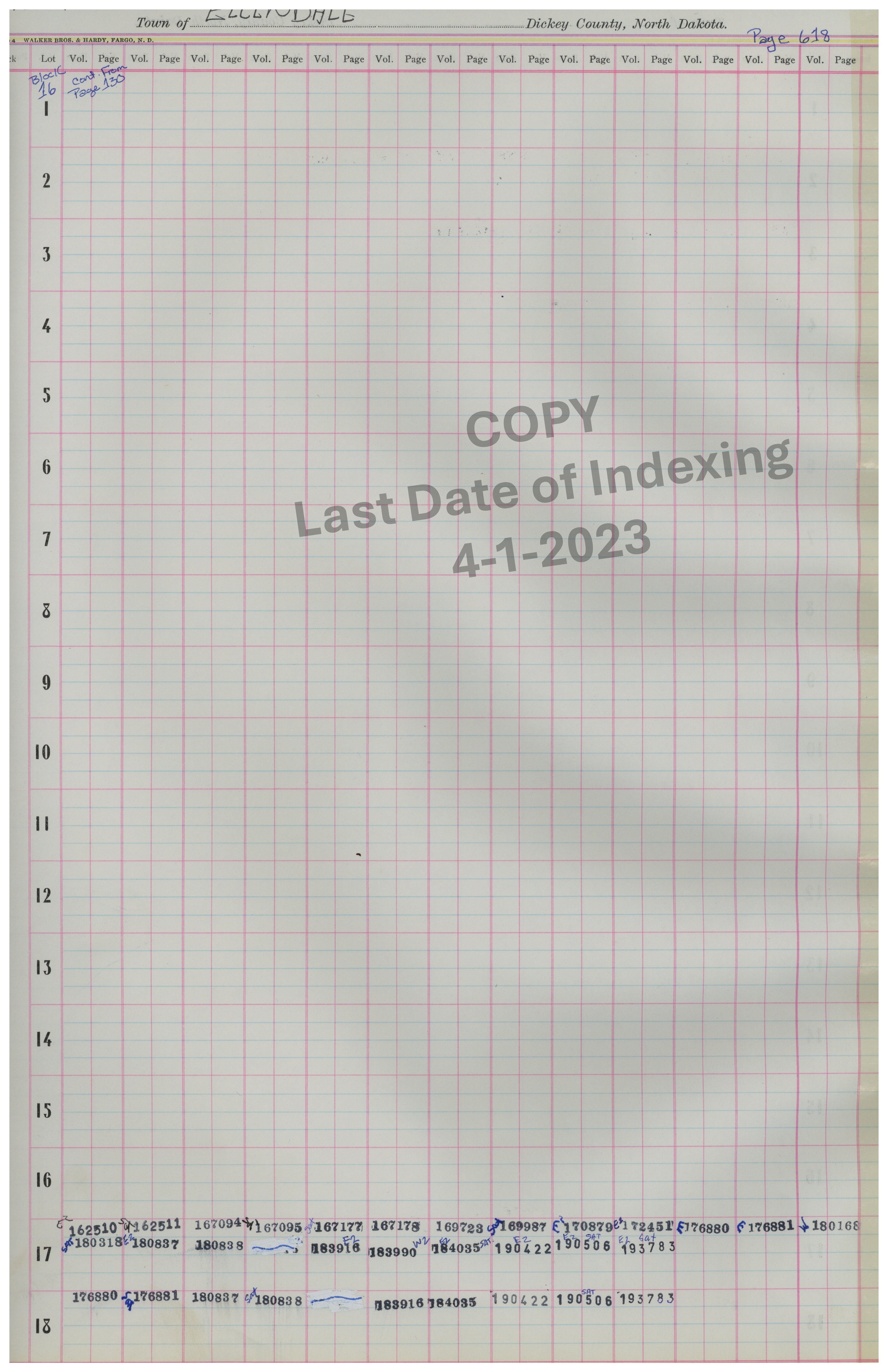 Block 16 Lots 1-18 Cont. Pg. 618