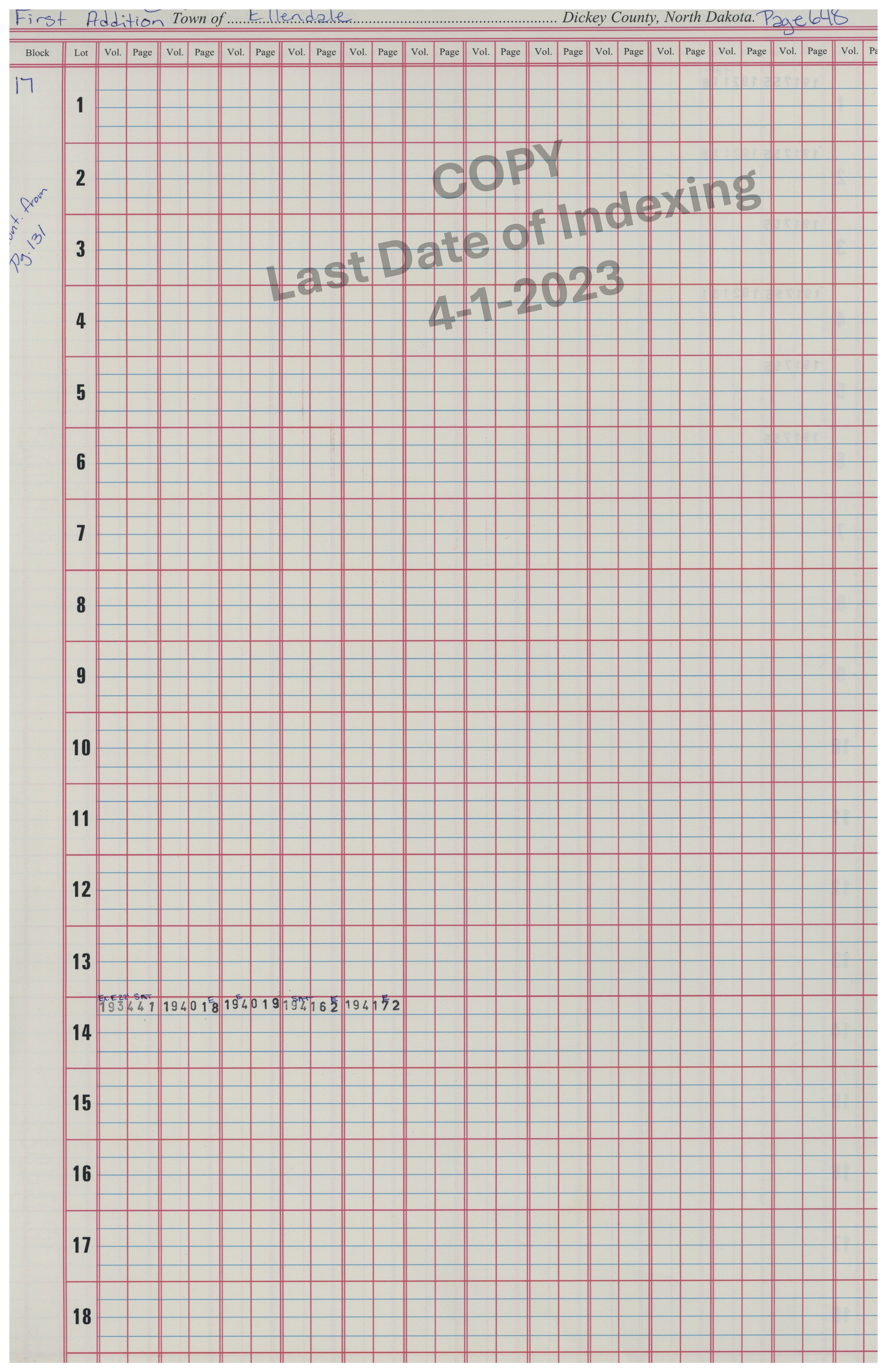 Block 17 Lots 1-18 Cont. Pg. 648