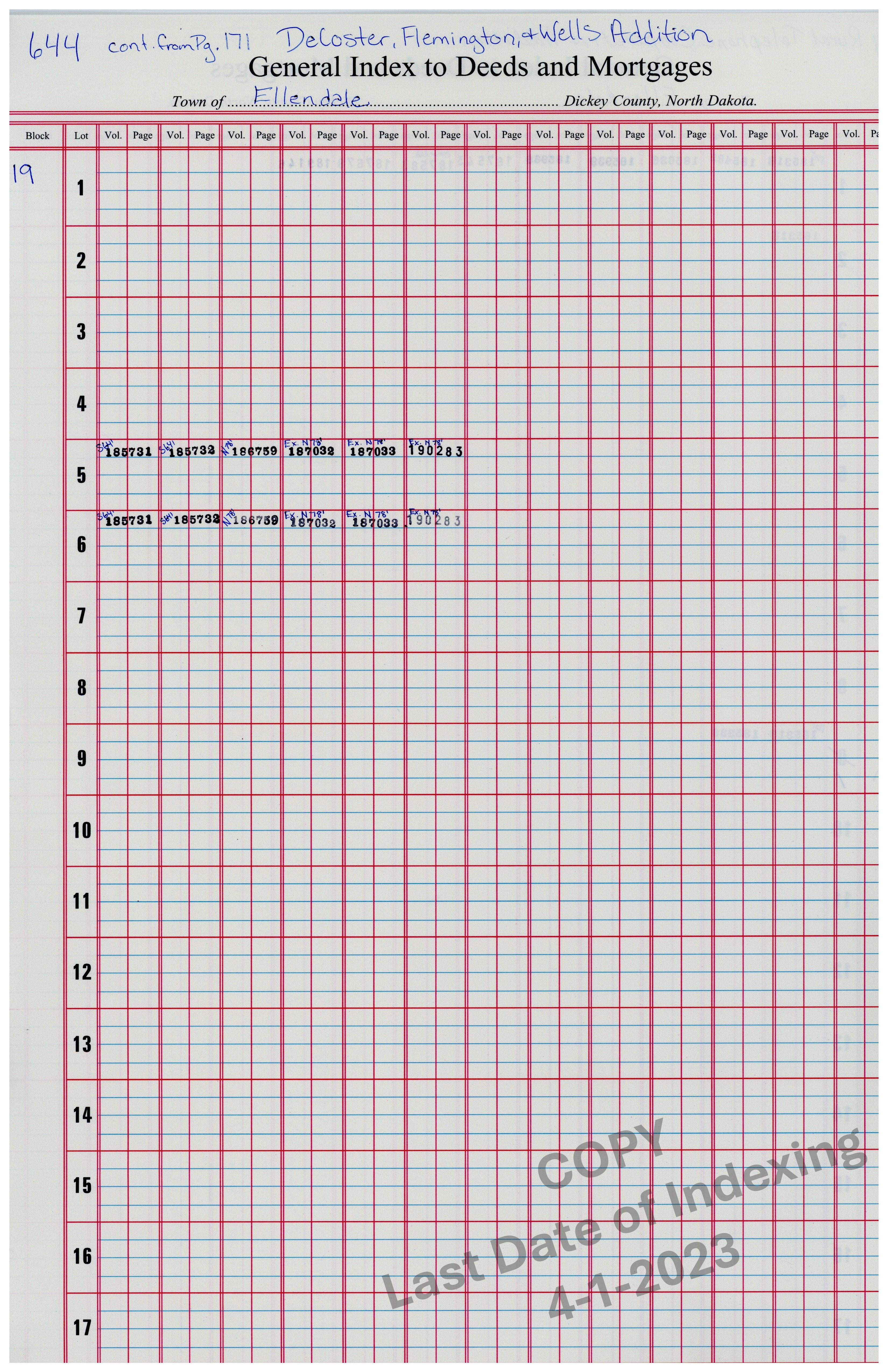 Block 19 Lots 5-6 Cont. pg. 644