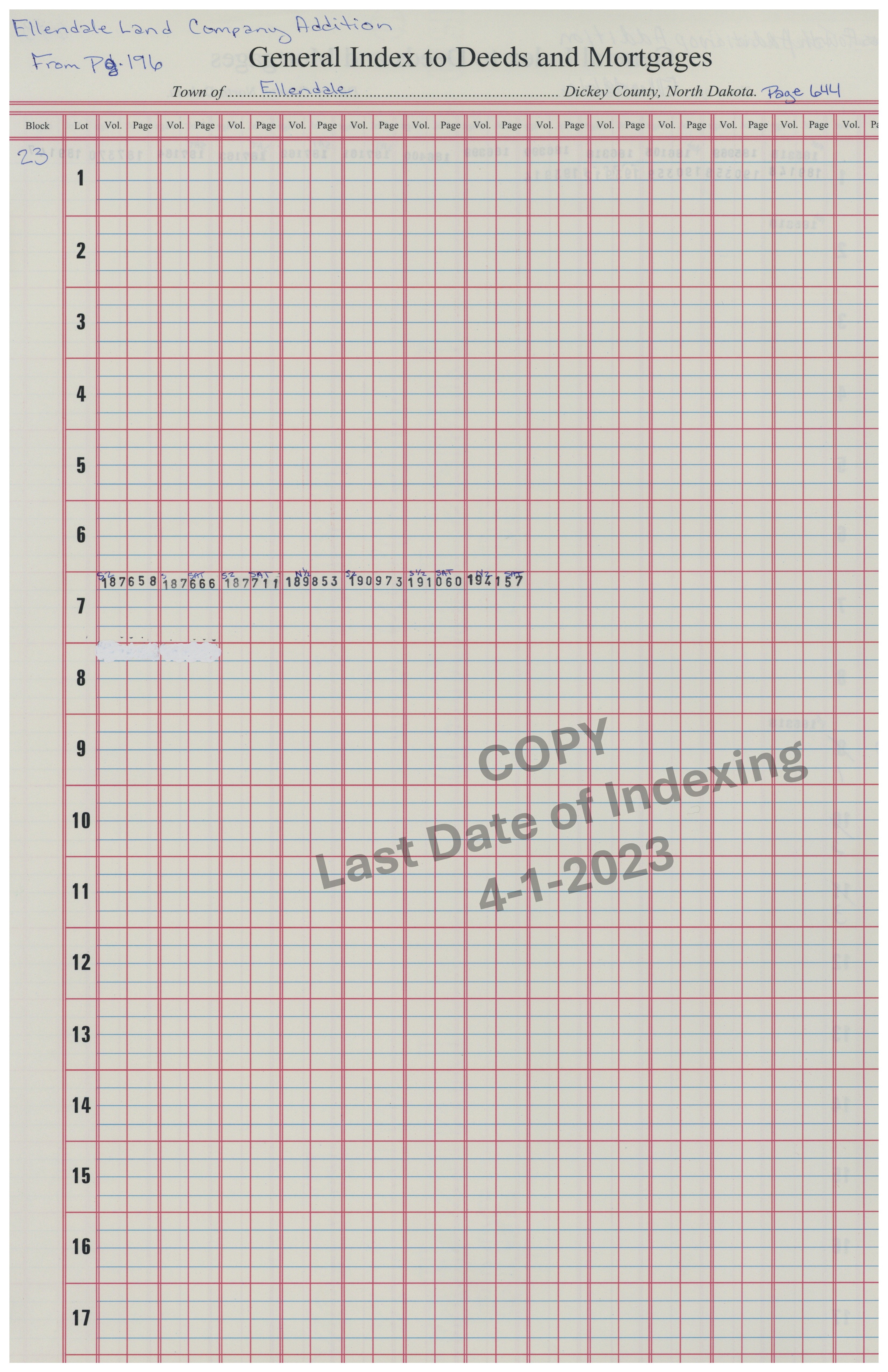 Block 23 Lots 1-12 Cont. Pg. 644