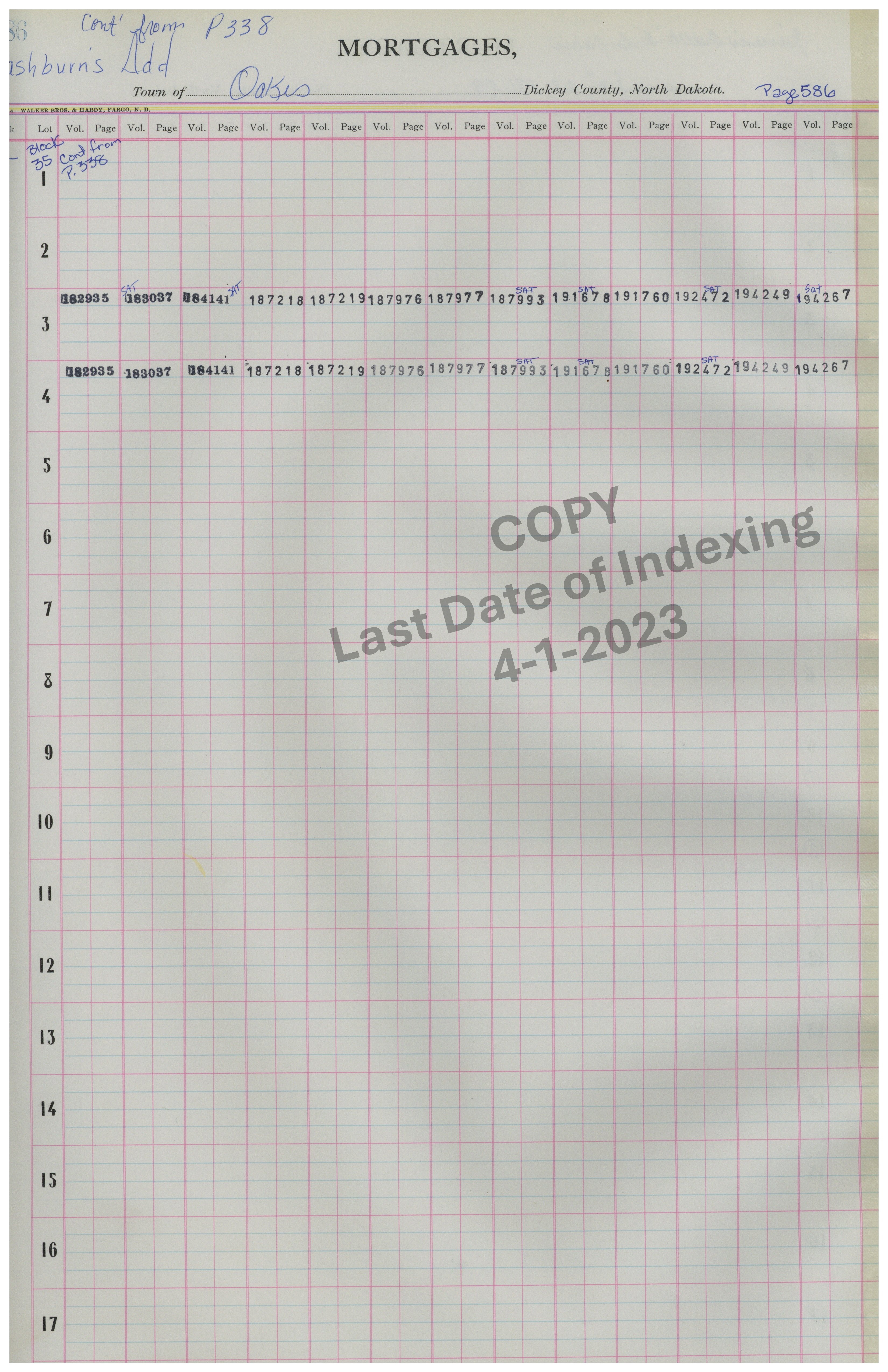 Block 35 Lots 1-15 Cont. Pg. 586