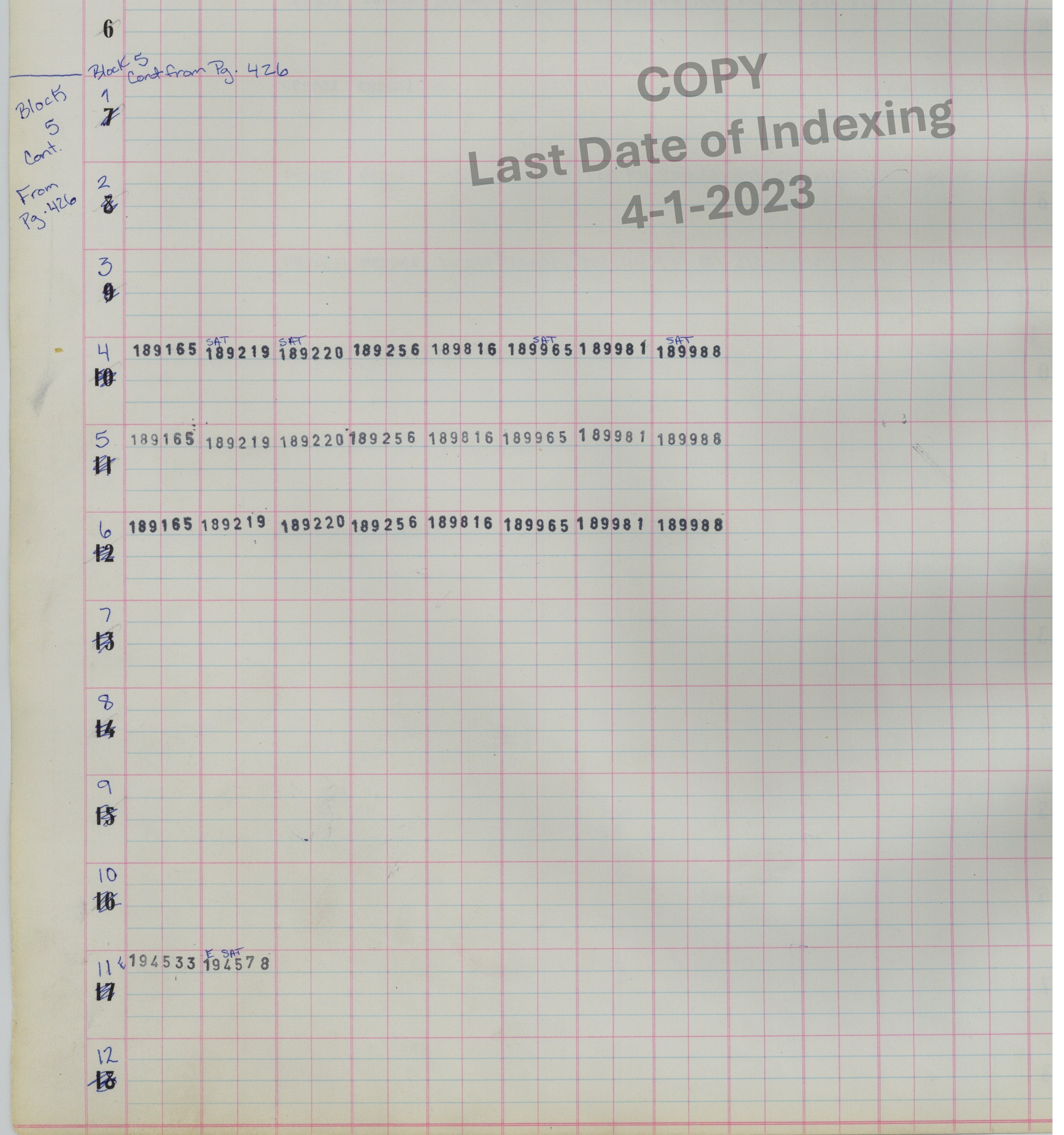 Block 5 Lots 1-12 Cont. Pg. 426