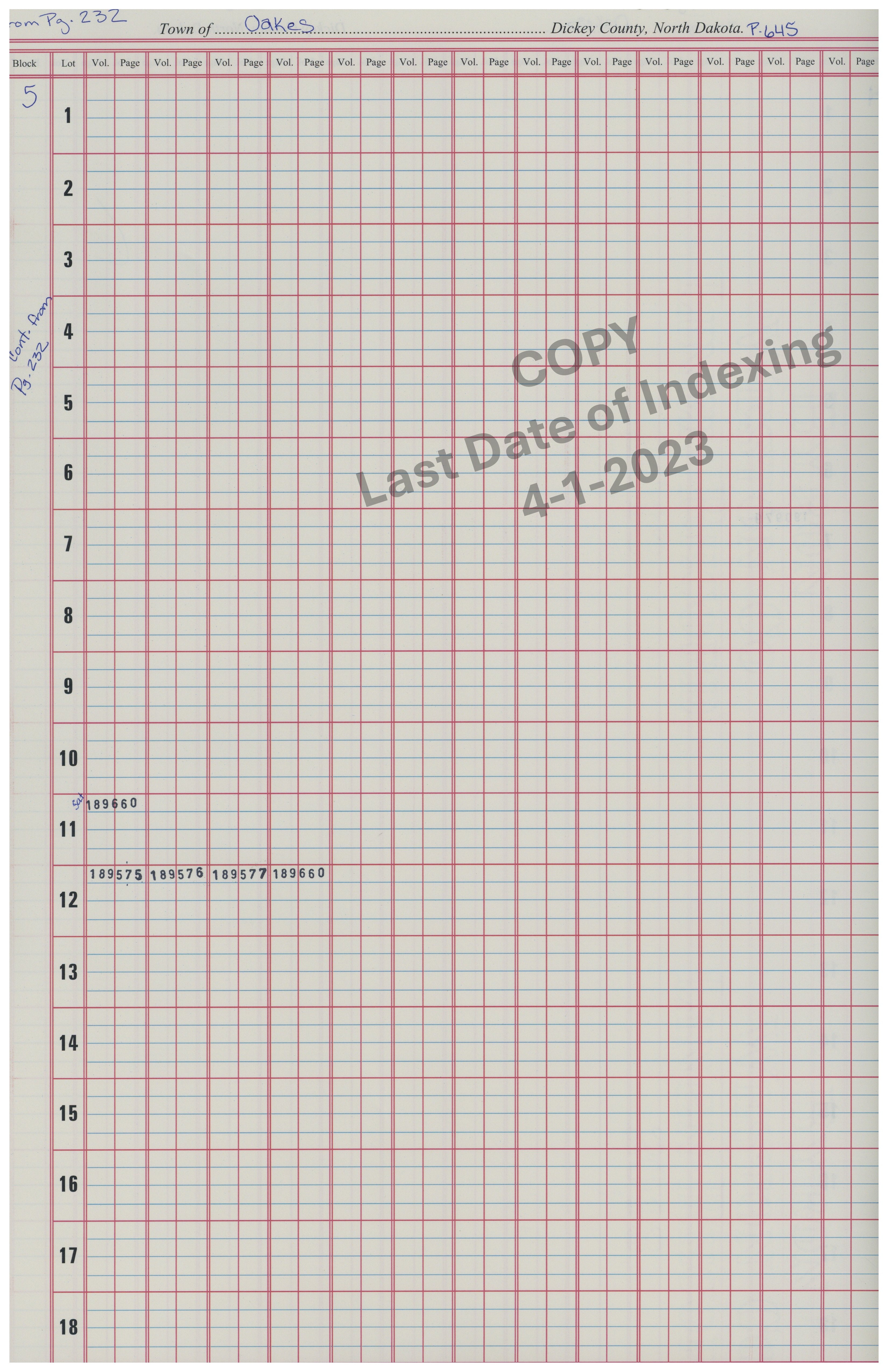 Block 5 Lots 1-18 Cont. Pg. 645