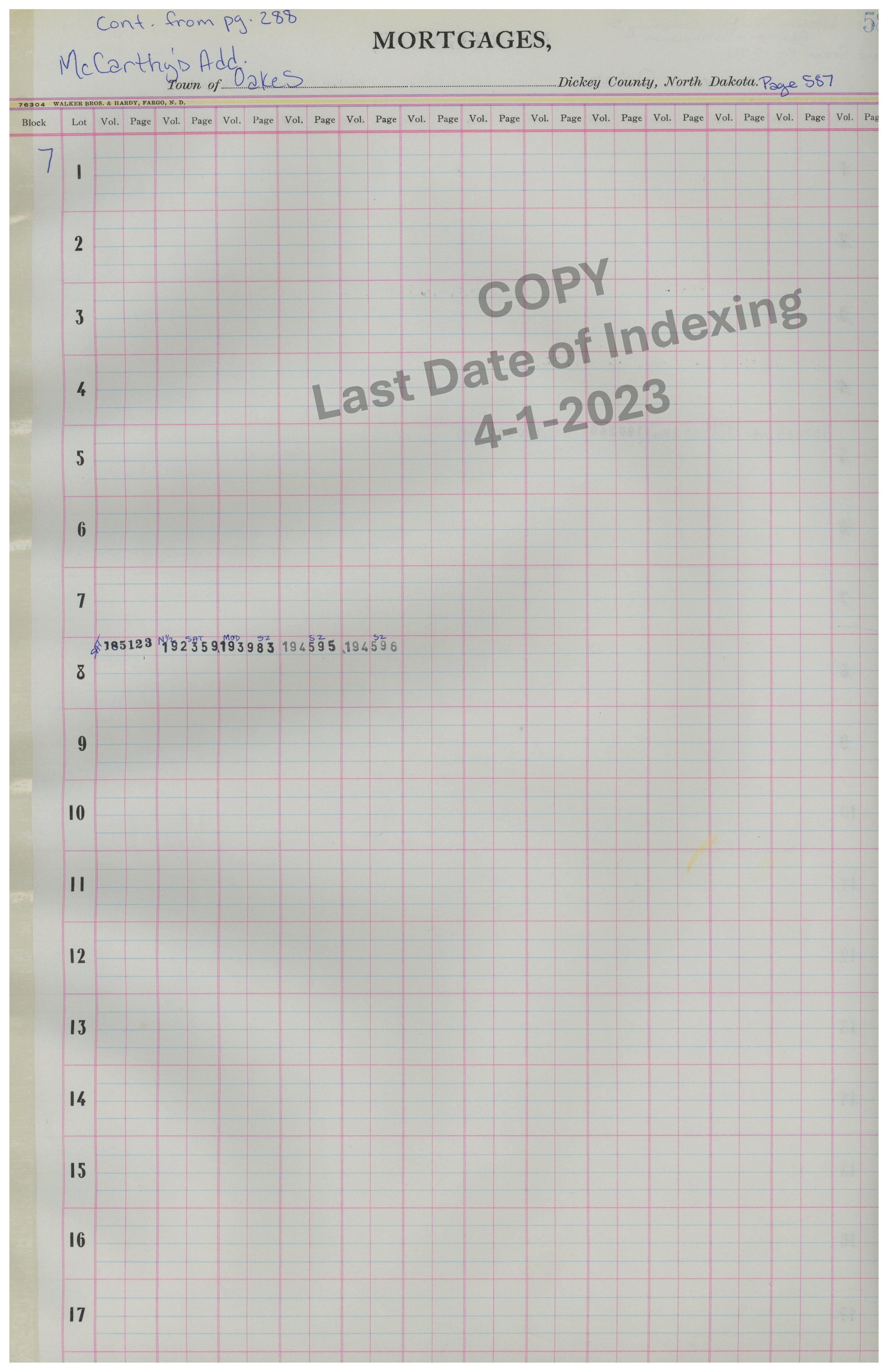 Block 7 Lots 1-12 Cont. Pg. 587