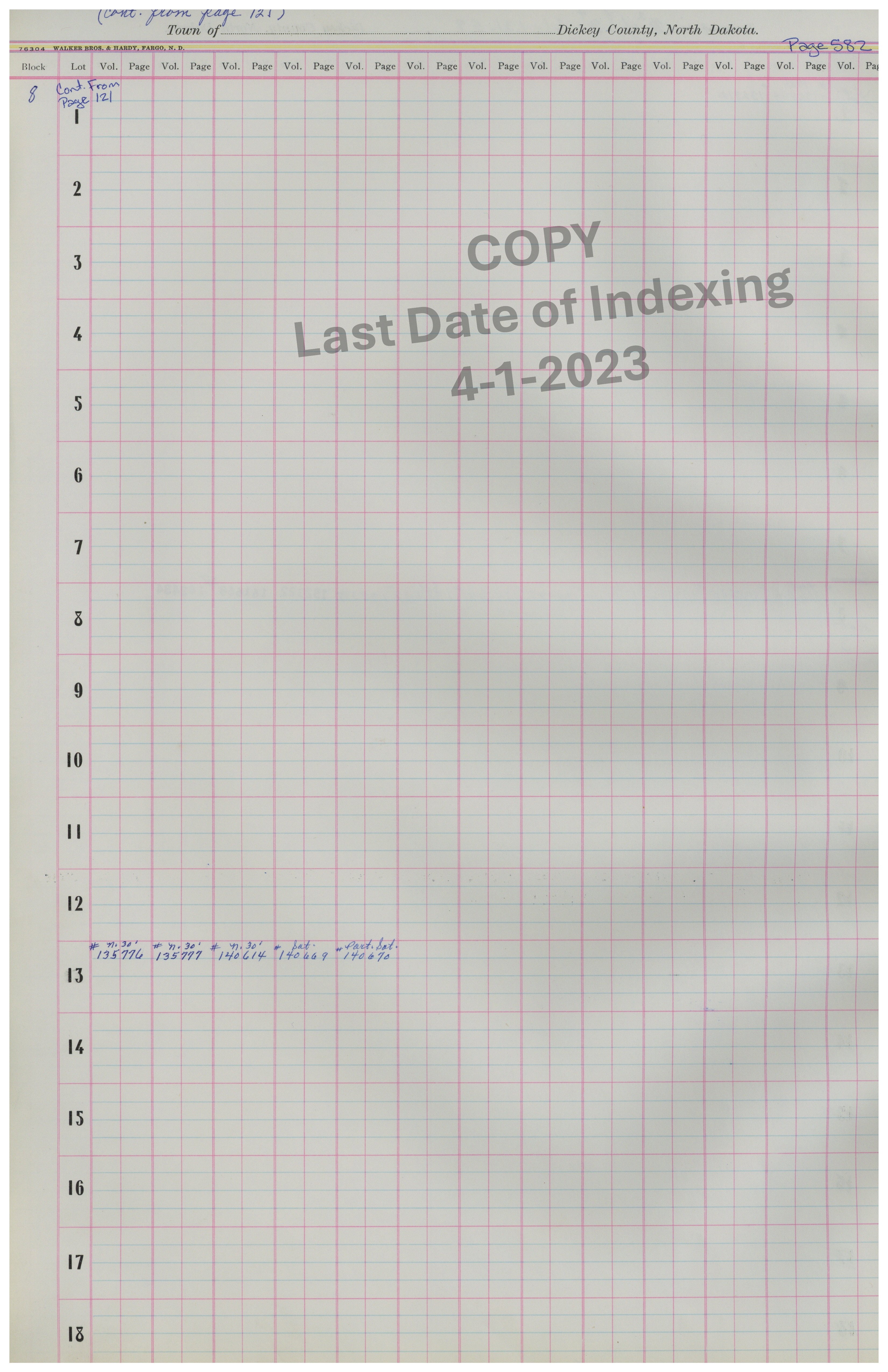 Block 8 Lots 1-18 Cont. Pg. 582