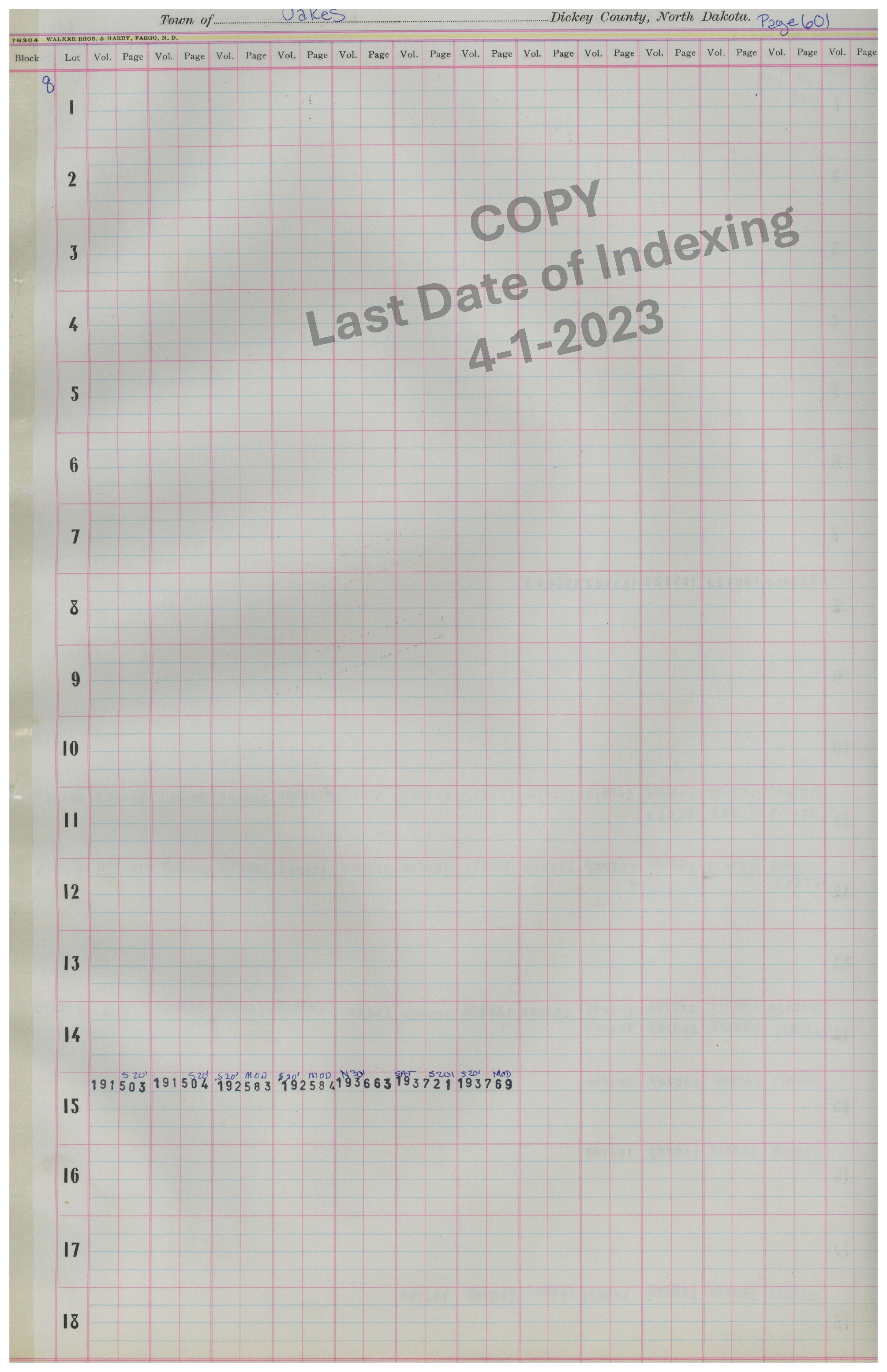 Block 8 Lots 1-18 Cont. Pg. 601
